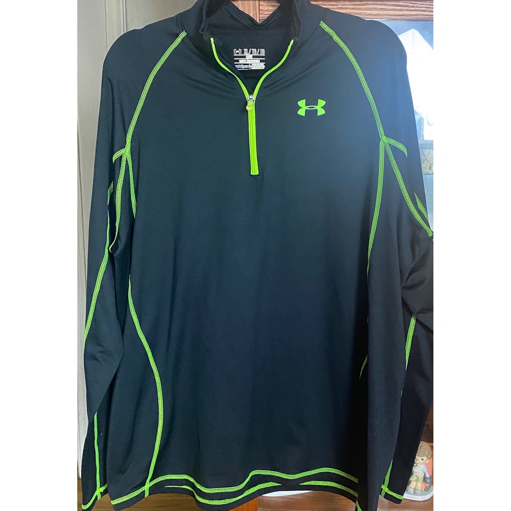 Under Armour ColdGear Mens XL Black Lime Green Quarter Zip Long Sleeve Shirt